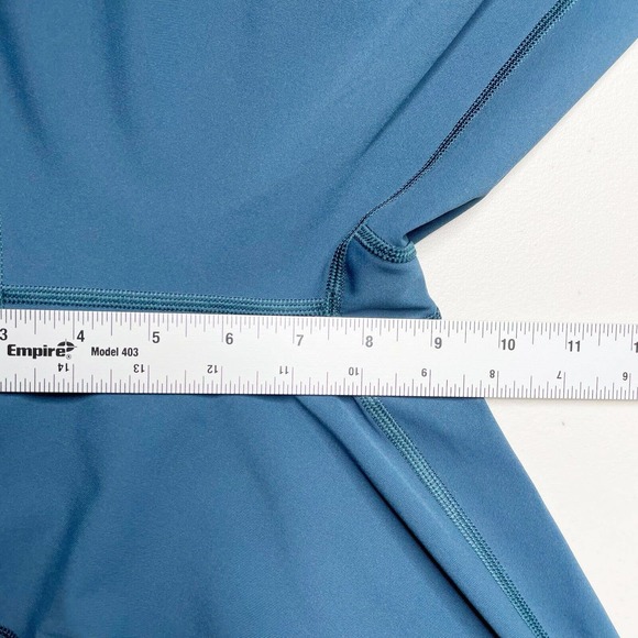 Lululemon Just Breathe Cropped Leggings Teal Size 8 Mesh Trim Yoga Athletic Dots - Picture 9 of 10